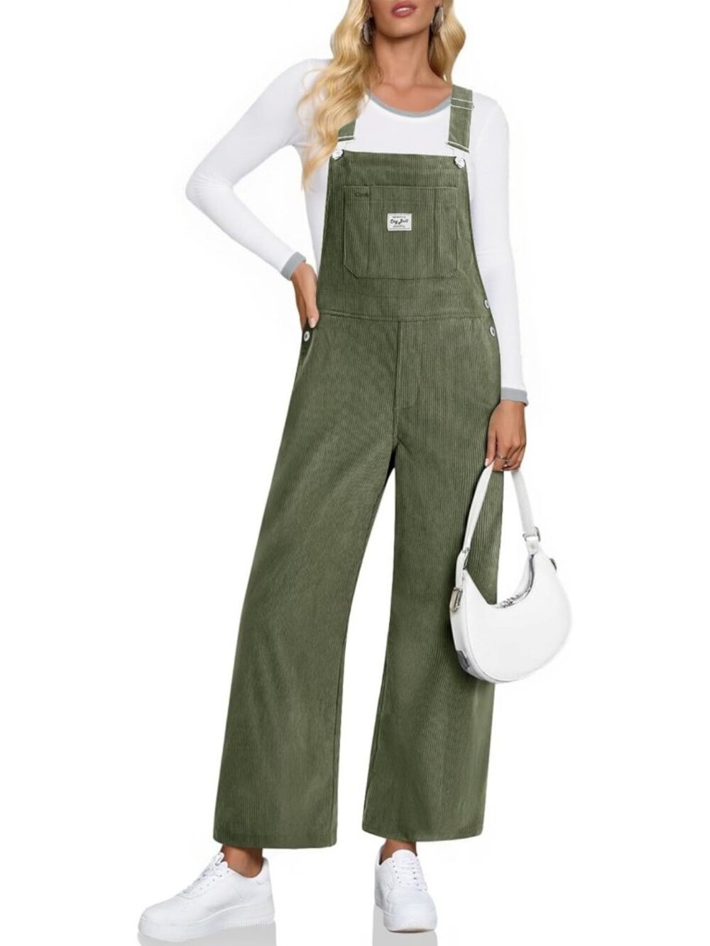 Trendy Women's Corduroy Bib Overalls | Adjustable Strap Wide Leg Jumpsuit with